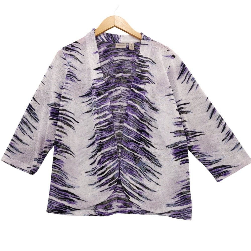 Easywear by Chico's Purple Black Abstract Print Open Front Cardigan‎ Size 2 L